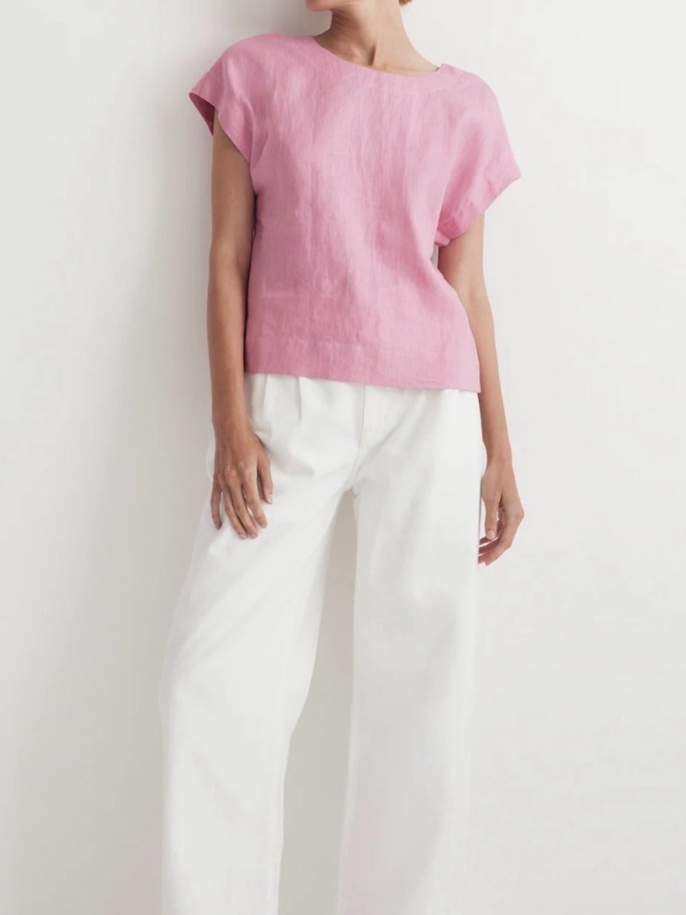 Madewell 100% Linen pink Square-Back Crewneck Top size L